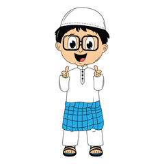 cute moslem boy cartoon illustration