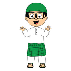 cute moslem boy cartoon illustration