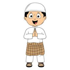 cute moslem boy cartoon illustration