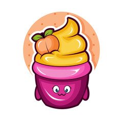 Cartoon illustration of peach ice cream with cute face