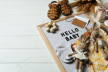 Composition for waiting a baby concept, space for text