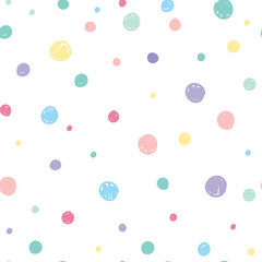 Hand drawn pastel seamless pattern for children's design. Polka dots colorful.