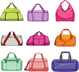 fitness bag set cartoon vector illustration