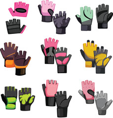 fitness gloves set cartoon vector illustration