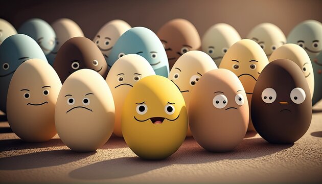 multi-colored cartoon eggs with different emotions generative AI