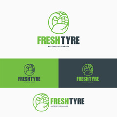 stroke line tire with leaf logo illustration vector template