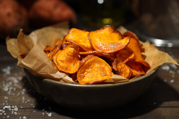 Concept of tasty food - sweet potato fries
