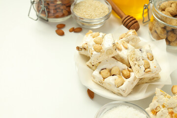 Concept of tasty food, nougat, space for text
