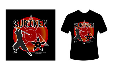 Graphic t-shirt design, typography slogan with ninja and suriken, vector illustration for t-shirt