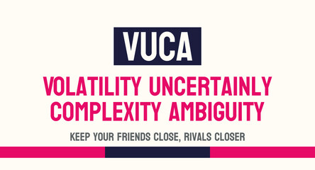 Volatility Uncertainly Complexity Ambiguity - VUCA - A term used to describe the challenges of a rapidly changing business environment.