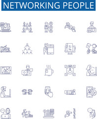 Networking people line icons signs set. Design collection of Networking, people, connections, linkages, associates, colleagues, befriending, networking events outline concept vector illustrations