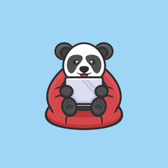 cute panda sitting logo design