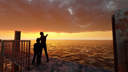 silhouette of person with sea background