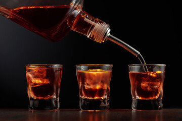 Whiskey in glasses with ice.