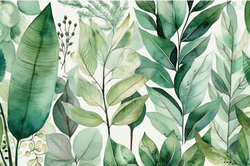 Naklejka na ściany i meble Botanical watercolor wallpaper pattern. generative ai 
