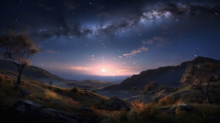 Fototapeta na wymiar Beautiful Night Nature Sky Galaxy Landscape Wallpaper Generated AI HD 4K