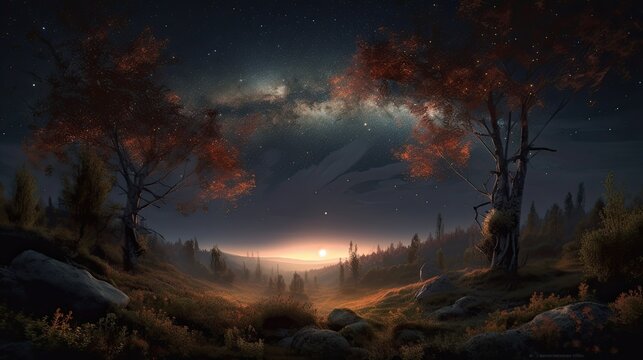 Beautiful Night Nature Sky Galaxy Landscape Wallpaper Generated AI HD 4K