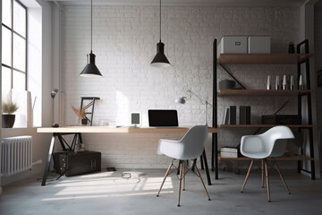 Modern workspace with minimalist atmosphere. Generative AI
