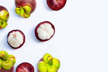Mangosteen on a white background. Top view
