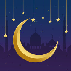 Obraz na płótnie Canvas Flat design ramadan concept moon with text space