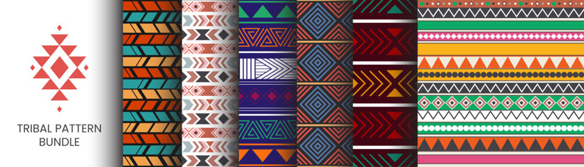Collection of Tribal Native Indigenous. Seamless Patterns. Ethnic aesthetic and ornaments inspired by Tradition of Africa. Black culture designs, folk artworks and native style graphics.