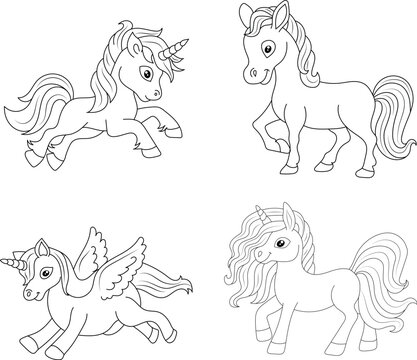 Line art unicorn kids illustration for  Children coloring book page