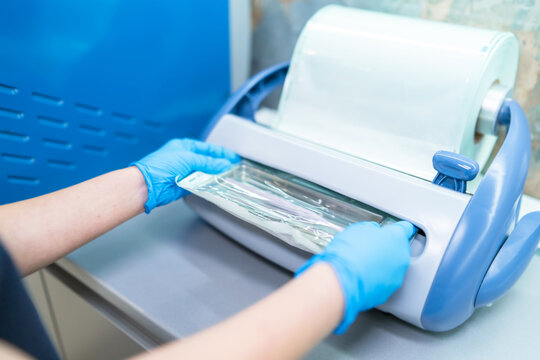 Packaged dental products in sealed packaging. Sterilization and disinfection in a modern dental clinic