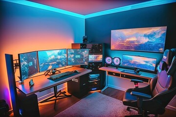 High-Tech Video Gaming Room with Complete Setup.
