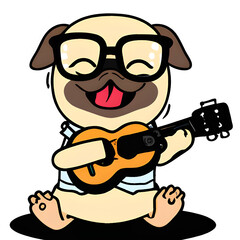 Fototapeta premium A dog who wears glasses and plays the ukulele