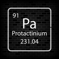 Protactinium neon symbol. Chemical element of the periodic table. Vector illustration.