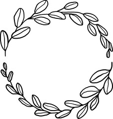 Fototapeta na wymiar Laurel wreath lineart, botanical illustration, leaves frame