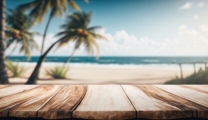 Wooden table top stands for display product. Generative AI