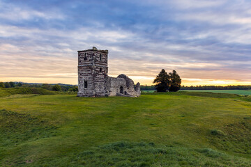 Fototapeta na wymiar Knowlton Church And Earthworks at Knowlton, Dorset, UK, on an early spring morning.