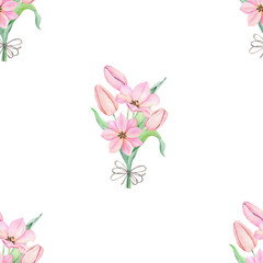 Watercolor tulips seamless pattern. International women's day. For design, card, print or background