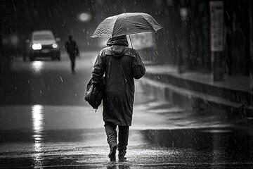 walking in the rain. People with an umbrella. AI generated