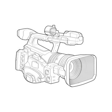 sketch of a video camera on a white background. video camera, vector sketch illustration for training tamplate