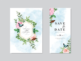 Fototapeta na wymiar beautiful floral watercolor wedding invitation card