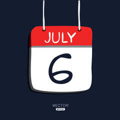 Creative calendar page with single day (6 July), Vector illustration.