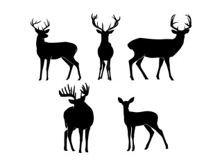 Set of Deer Silhouette Vector Isolated - Animal Silhouette Illustration
