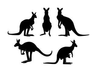 Set of Kangaroos Silhouette Vector Isolated - Animal Silhouette Illustration