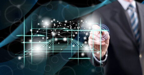 Man touching a virtual technology concept