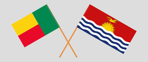 Crossed flags of Benin and Kiribati. Official colors. Correct proportion