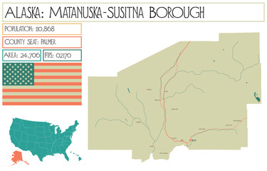 Large and detailed map of Matanuska-Susitna Borough in Alaska, USA.