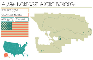 Large and detailed map of Northwest Arctic Borough in Alaska, USA.