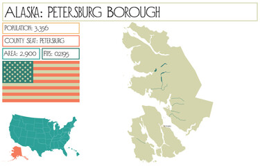Large and detailed map of Petersburg Borough in Alaska, USA.