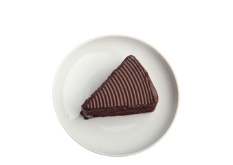 Chocolate cake in plate on white background