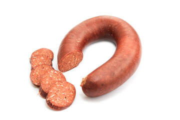 Sausage ( Turkish Sucuk ) Turkish sausage kangal sucuk. Sujuk (sucuk) isolated white background