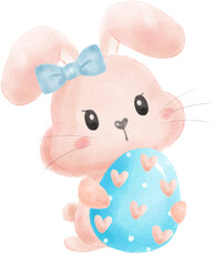 cute sweet kawaii happy smile baby bunny rabbit watercolour cartoon  kid animal spring Easter egg