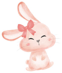 cute sweet kawaii happy smile baby bunny rabbit watercolour cartoon  kid animal spring Easter egg