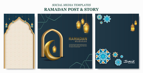 Naklejka premium Set islamic digital banner templates. Bundle ramadan social media story and posts vector illustration.